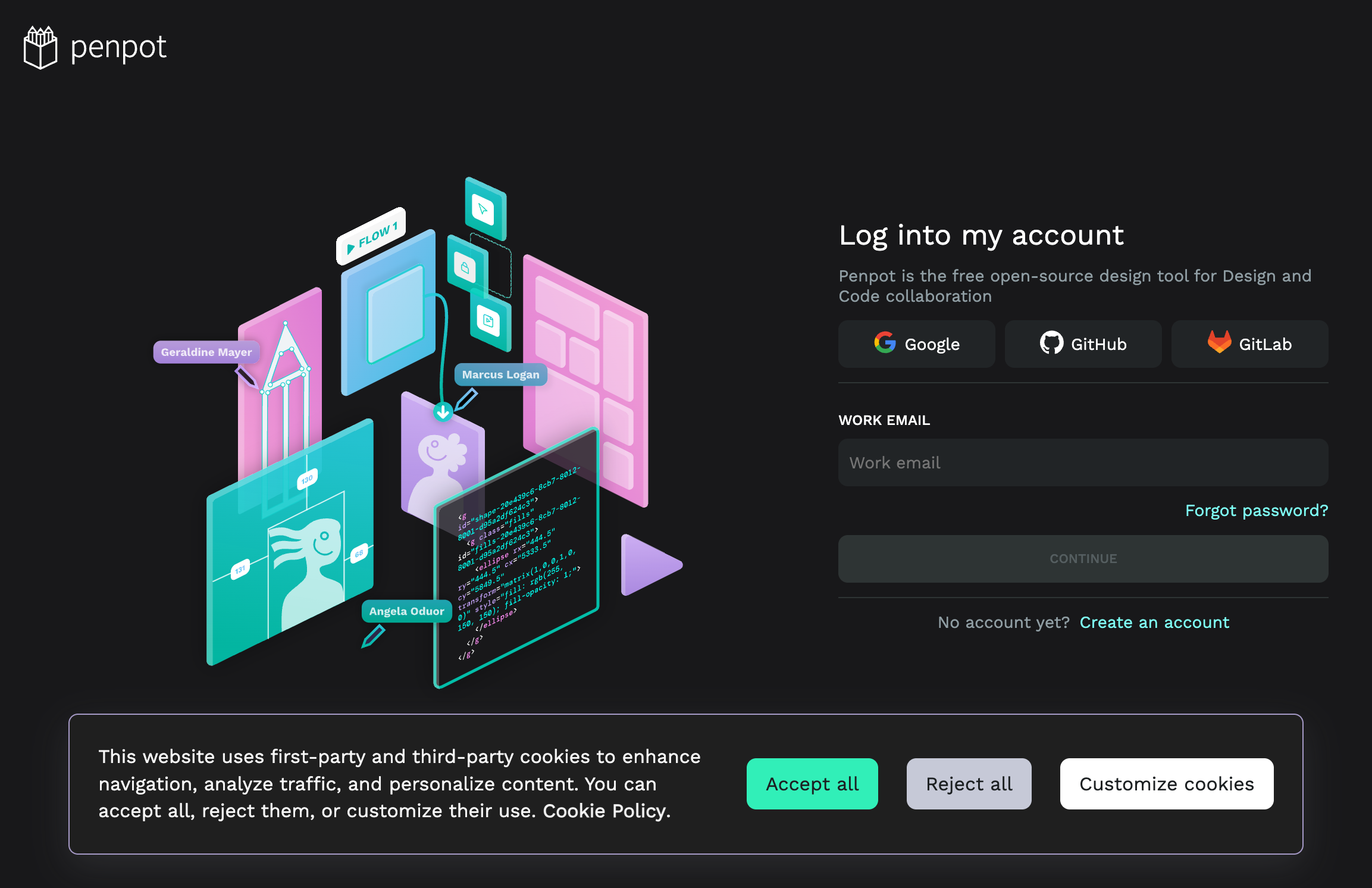 Penpot workspace — visual authoring surface with components panel